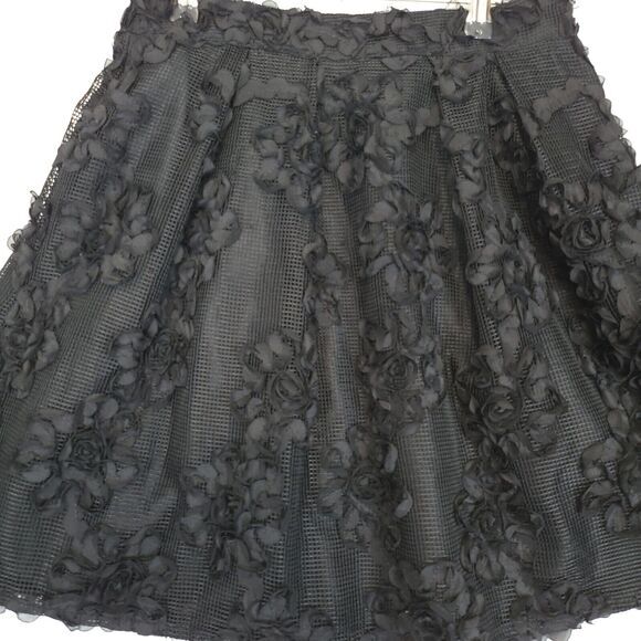 Worthington Skirt Women 4P Black 3D Floral Lace Mesh A-Line Party Dark‎ Fairy - Picture 9 of 9
